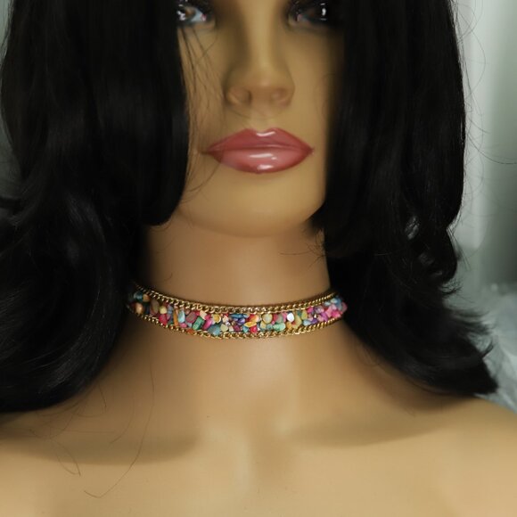 Pebbles Choker Necklace Adjustable fancy Chokers Multi Color stones  (#68) - Picture 9 of 12